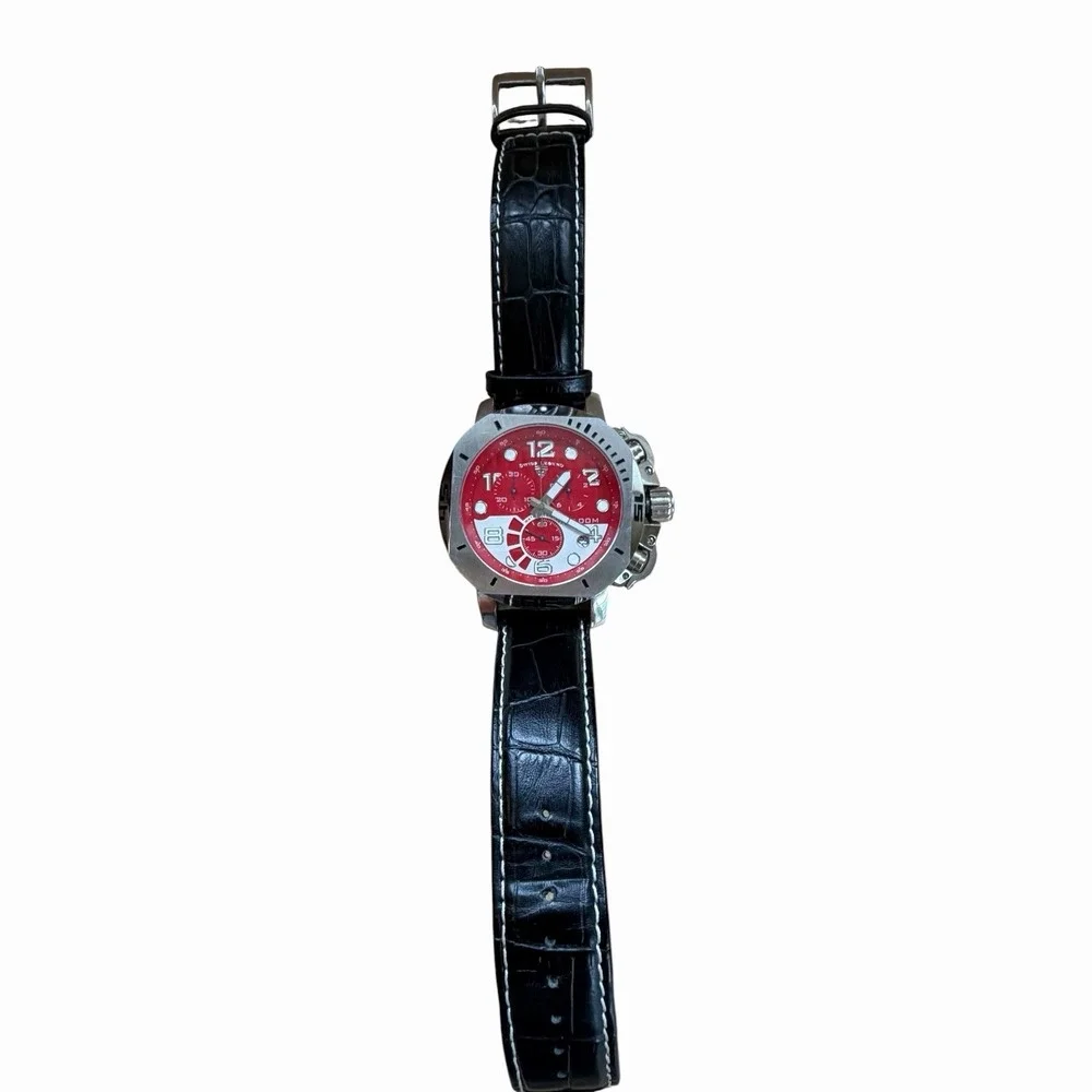 Swiss Legend Scubador Chronograph Men's Watch  Vibrant Red Dial leather band
